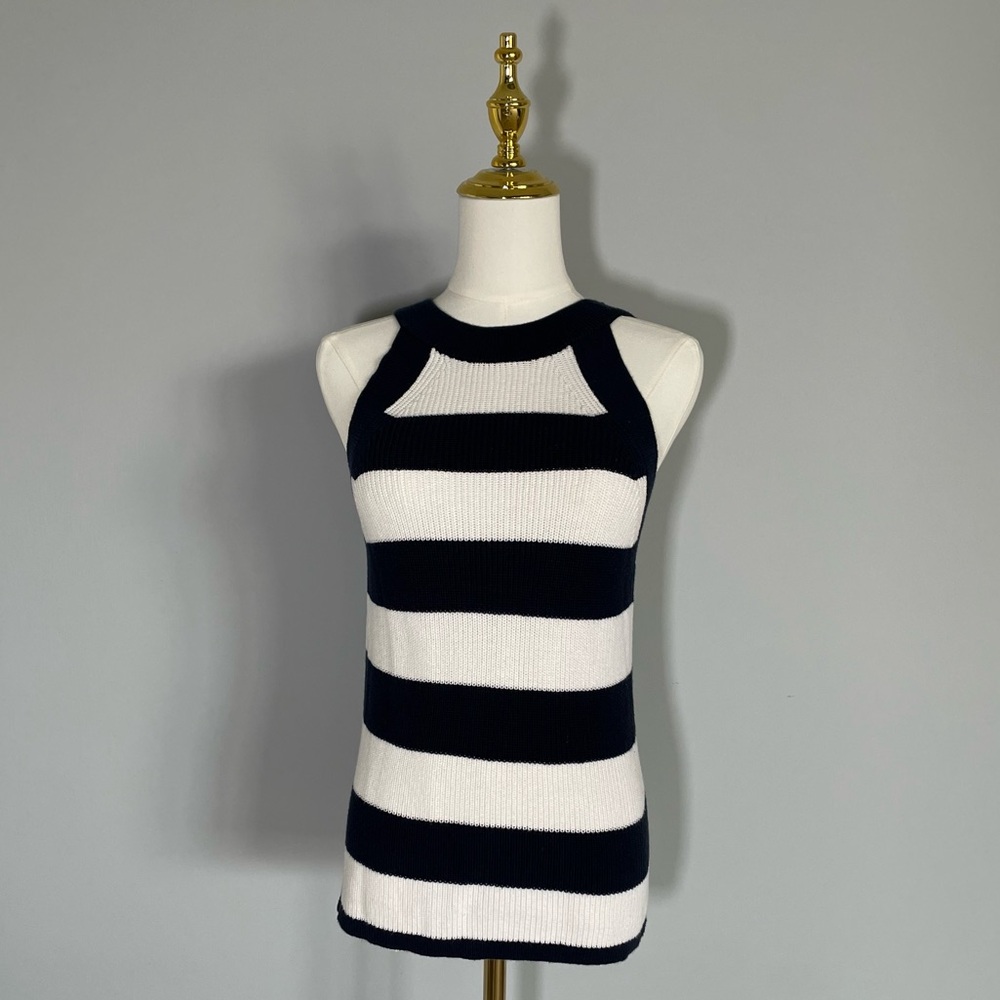 Ann Taylor Factory Navy Blue and White Striped Tank Top